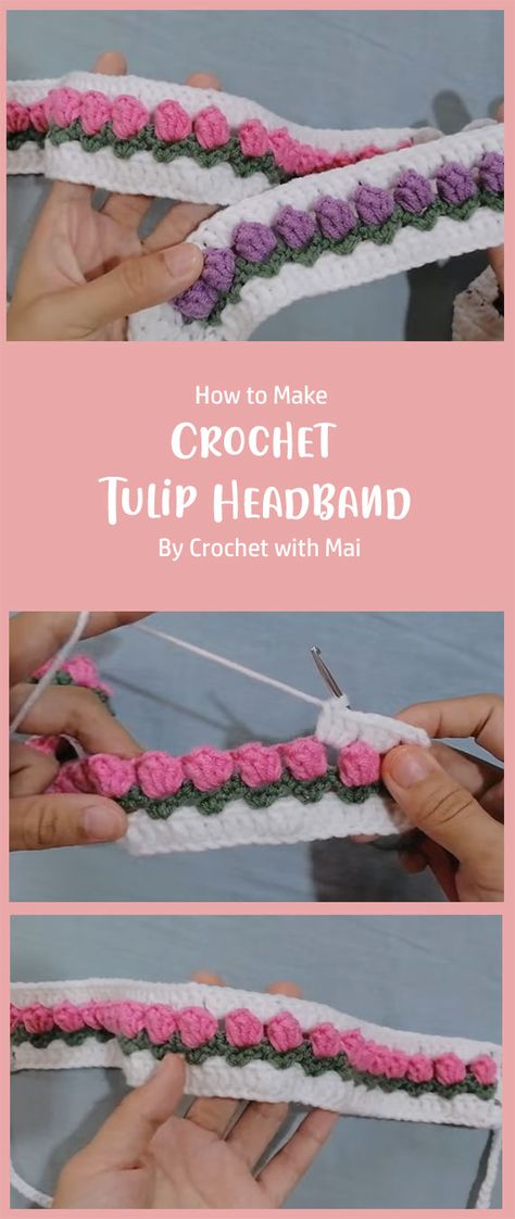 The Crochet Tulip Headband by Crochet with Mai is a must-have accessory for anyone who wants to add elegance and style to their outfits. Visit her channel today and make your own Crochet Tulip Headband to complete your fashion repertoire. Crochet Flower Headband Pattern, Crochet Flower Headband Pattern Free, Head Band Crochet Pattern Free, Free Crochet Hair Accessories Patterns, Head Band Crochet Pattern, Tulip Headband Crochet Pattern, Crochet Tulip Headband, Crochet Tulip Hat, Crochet Headband Flower