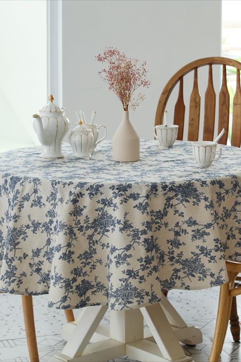 Pastoral Round Tablecloth - 60 Inch Dia. - Linen Fabric Table Cloth - Washable Table Cover with Dust-Proof Wrinkle Resistant for Restaurant, Picnic, Indoor and Outdoor Dining, Floral (Dark Blue) As an Amazon Associate I earn from qualifying purchases. #linen #tablecloth #textile Modern Tablecloths, Dining Table Cover, Coffee Table Cover, Rustic Farmhouse Table, Tablecloth Sizes, Mantel Redondo, Rectangle Tablecloth, Floral Tablecloth, Family Birthday