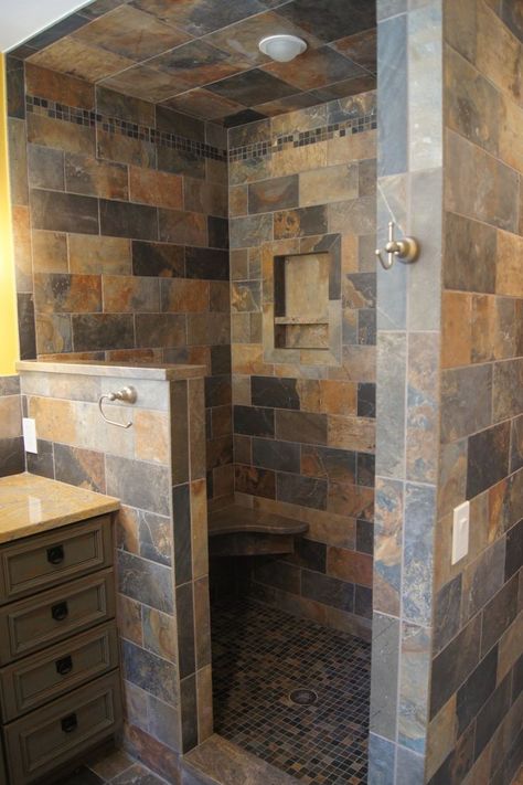 Small Baths, Showers Without Doors, Future Bathroom, Remodel House, Doorless Shower, Small Shower Remodel, Open Showers, Walk In Shower Designs, Cabin Bathrooms