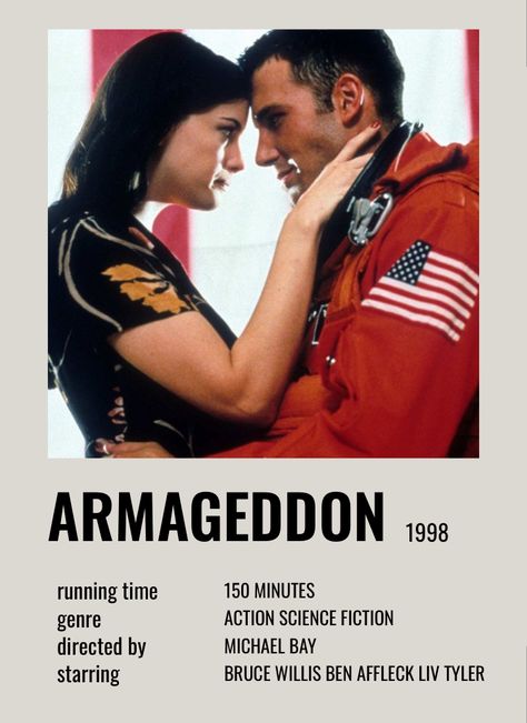 Armageddon Movie, 90s Films, Movie Card, Michael Bay, Theme Tattoo, Acting Tips, Film Posters Vintage, 90s Movies, Liv Tyler