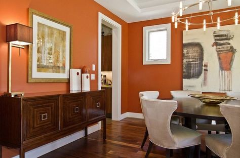 Burnt Orange Dining Room, Farmhouse Dining Room Paint, Dining Room Paint Color Ideas, Paint Dining Room, Dining Room Paint Color, Rooms Simple, Orange Dining Room, Burnt Orange Living Room, Trendy Dining Room