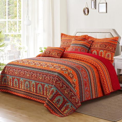 Amazon.com: VAPUTAR Cotton Quilt Twin Size Bedding Set - 2 Pieces Twin Quilt Bedding Set, Boho Twin Size Quilts, Lightweight Reversible Coverlets Bedspreads for Farmhouse Bedroom (Red/Orange) : Home & Kitchen Twin Size Quilts, Soft Bedroom, Orange Home, Cotton Quilt Set, Twin Quilt Size, Bedroom Red, Twin Size Bedding, Twin Quilt, Lightweight Comforter