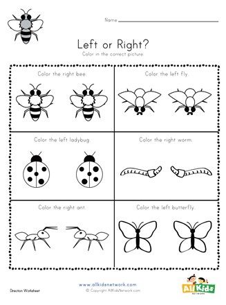 Bugs Left and Right Worksheet | All Kids Network Teaching Left And Right, Bug Worksheets, Missing Letters Worksheet, Preschool Bug Theme, Addition Coloring Worksheet, Worksheets For First Grade, Free Kindergarten Printables, Bugs Preschool, Math Expressions