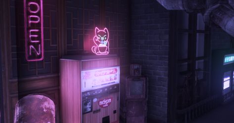 Hydrangea — get the vending machines and send noods neon sign... Sims 4 Vending Machine Cc, Sims 4 Neon Signs, Ts4 Cyberpunk, Send Noods, Sims 4 Anime, Tumblr Sims 4, Save File, Vending Machines, Vending Machine