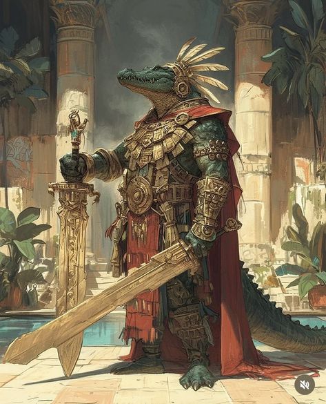 Aztec Lizardfolk, Mesoamerican Clothes, Aztec Crocodile, Aztec Warrior, Alien Character, Mayan Culture, Monster Concept Art, Quiver, Monster Art