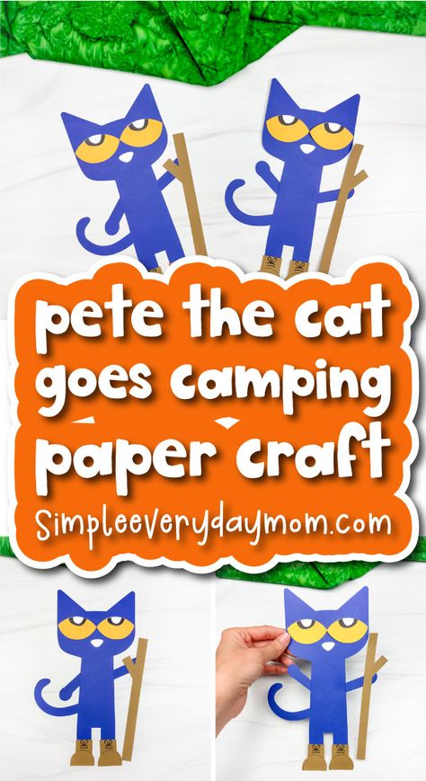 Pete The Cat Goes Camping Craft For Kids [Free Template] Pete The Cat Goes Camping Activities, Pete The Cat Goes Camping, Camping Craft, Camping Theme Preschool, Summer Preschool Crafts, Camping Crafts For Kids, Camping Activities For Kids, Camping With Cats, Spanish Lessons For Kids