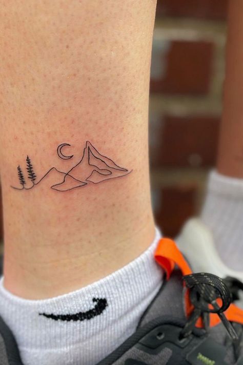 Traveler Tattoos, Meaningful Couple Tattoos, Moutain Tattoos, Infinity Tattoos For Couples, Small Mountain Tattoo, Infinity Couple Tattoos, Tattoos For Couples, Tattoos Aesthetic, Unique Tattoo Ideas