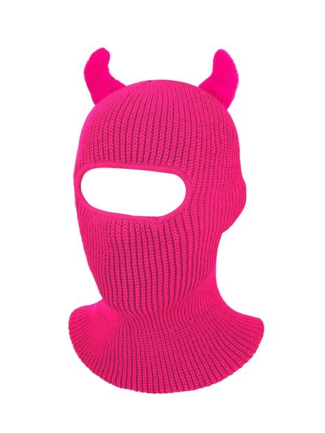 Pastel Aesthetic Fashion, Horn Decor, Horns Decor, Techno Outfit, Cycling Hat, Winter Face Mask, Knitted Balaclava, Cycling Cap, Y2k Pink