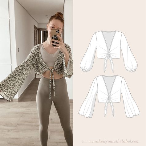 Top Pattern Sewing, Crop Top Sewing Pattern, Bell Sleeve Pattern, Crop Top Pattern, Shirt Sewing Pattern, Diy Vetement, Kleidung Diy, Couture Mode, Top Sewing Pattern