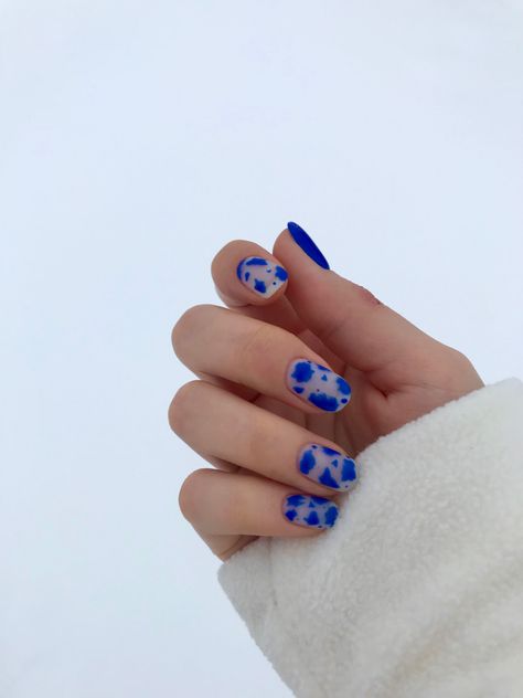 Blue Cowprint Nails, Blue Cow Nails, Blue Cow Print Nails, Bright Blue Nails, Tiny Canvas, Cow Nails, Blue Cow, Blue Acrylic Nails, Nail Patterns