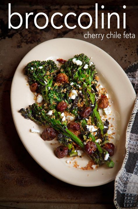 Seasonal Broccolini with Cherry, Chile, and Feta Vegetables Grilled, Grilled Broccolini, Rainier Cherries, Grilled Salad, Grilled Salmon Recipes, Sides Recipes, Recipe Cover, Spring Vegetables, Dried Cherries