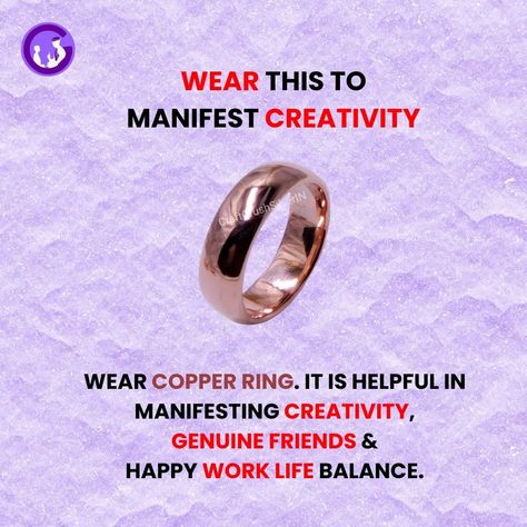 Manifest creativity by wearing copper ring! ✨ . . Comment 'RING' to know more! . .[ Ring, Copper Ring, Creativity, Work Life Balance, Manifestation, Astrology, Sanatan Dharam ] #copper #ring #success #manifest #trending #astrology #astrologers #sanatandharam #trending #explore #postoftheday #vastu #vastutips #numerology #zodiac #free #consultation #gurucool #app #application #instagram Manifest Creativity, Balance Manifestation, Sanatan Dharam, Vastu Remedies, Jyotish Remedy, Vaastu Shastra, Ring Meaning, All Mantra, Good Luck Spells