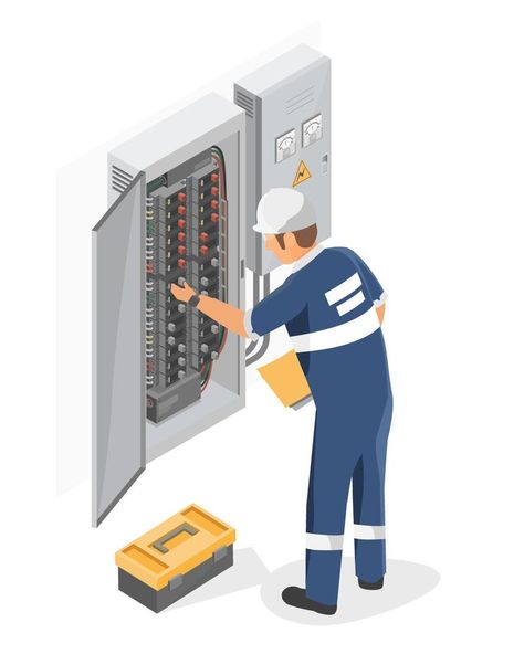 electricity box power technicians engineering checking service maintenance isometric isolated vector Electricity Animation, Power Engineering, Electrical Maintenance, Vector Landscape, Electric Box, Civil Engineering Design, Motion Graphics Gif, Electrical Services, Solar Companies