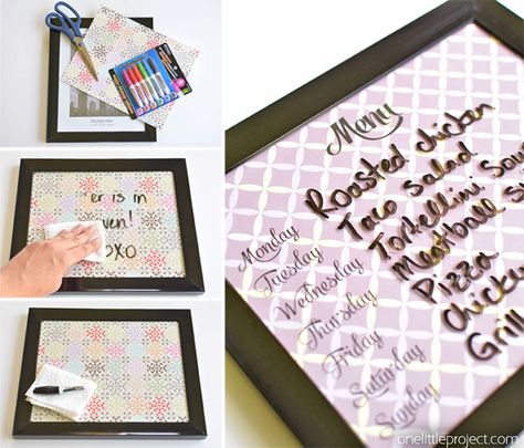 These DIY whiteboards are ridiculously easy to make. It takes less than five dollars and five minutes for each one! Such a pretty and EASY little project! Sarah Renae Clark, Diy Dry Erase Board, Diy Whiteboard, Diy Hanging Shelves, Plant Pot Diy, Astuces Diy, Diy Crafts Hacks, Crafts Hacks, Dollar Store Crafts