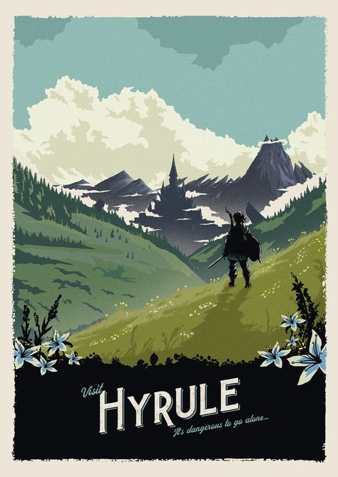 Zelda Travel Poster, Legend Of Zelda Poster Aesthetic, Breath Of The Wild Landscape Art, Zelda Wall Art, Botw Poster, Zelda Aesthetic Wallpaper, Zelda Wallpaper Desktop, Legend Of Zelda Aesthetic, Zelda Landscape