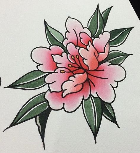 Neo Traditional Botanical Tattoo, Traditional Tattoo Inspiration, Japanese Flower Tattoo, Traditional Tattoo Flowers, Flower Peony, 4 Tattoo, Flash Tattoo Designs, Old School Tattoo Designs, Tatuaje A Color