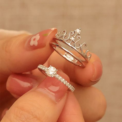 Princess Crown Ring, Crown Wedding Ring, Cute Promise Rings, Crown Ring Princess, Enhancer Ring, Moissanite Wedding Ring Set, Cute Engagement Rings, Couples Ring Set, Moissanite Wedding Ring