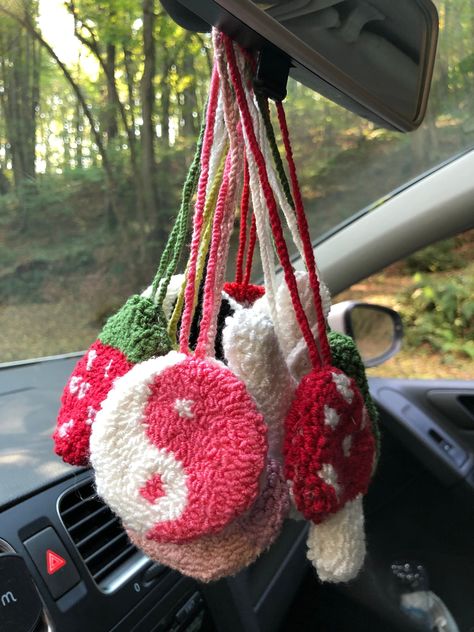 Car Accessories Gifts, Frog Mushroom, Car Mirror Hanging, New Car Gift, Bralette Pattern, Funky Rugs, Boho Crafts Diy, Crochet Car, Mirror Hanging