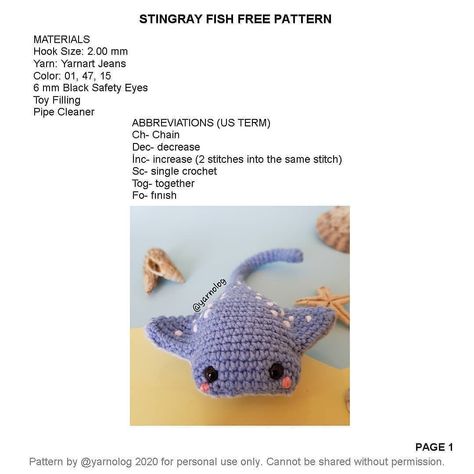 Sting Ray Crochet Pattern Free, Sting Ray Crochet, Crochet Stingray Pattern Free, Fish Pattern Design, Cute Stingray, Crochet Stingray, Stingray Fish, Fish Pattern, Fish Patterns