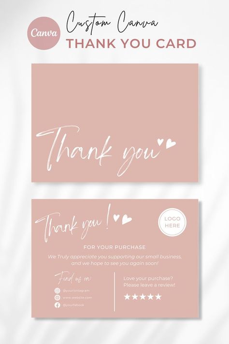 Card Ideas Business, Cute Thank You Cards, Graphic Design Tutorials Learning, Thank You Card Template, Shop Small Business, Paper Crafts Diy Kids, Graphic Design Tutorials, Shop Small, Design Tutorials