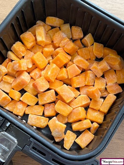 Recipe This | Air Fryer Frozen Butternut Squash Cubes Frozen Butternut Squash Air Fryer, Seasoning For Butternut Squash, Squash Air Fryer, Freezing Squash, Veggie Korma, Butternut Squash Sweet, Healthy Frozen Meals, Butternut Squash Recipe, Frozen Butternut Squash