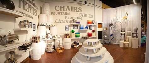 Event Rentals Showroom, Party Rental Ideas, Event Marketing Plan, Party Rentals Business, Popcorn Machines, Event Planning Office, Showroom Inspiration, Bounce Houses, Boutique Display