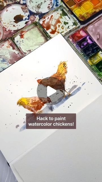 Watercolour Inspiration Animals, Watercolor Chickens Easy, Whimsical Chicken Art, Watercolor Chickens, Watercolor Birds Tutorial, Watercolor Chicken, Bird Watercolor Art, Creative Watercolor, Happy Painting