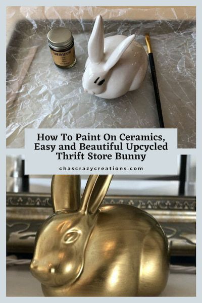 Have you wondered how to paint on ceramics? I found this ceramic bunny at the thrift store for $1 and I knew just how I wanted to upcycle him so he’d look like he was from Pottery Barn! Upcycle Figurines Ceramics, How To Paint Over Glazed Ceramic, Repainting Ceramic Figurines, How To Repaint Ceramic Figurine, Thrift Store Painting Upcycle Christmas, How To Paint Ceramic, Upcycle Ceramics, Ceramic Upcycle, Diy Old Toys