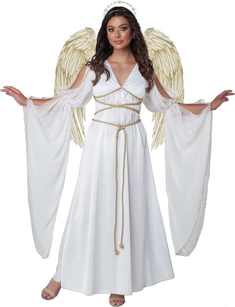 Costume Ange, Angelic Outfits, Angel Halloween Costumes, Diy Angel Wings, Elegant White Dress, California Costumes, Black Halloween Dress, Beauty Beast, Golden Wings