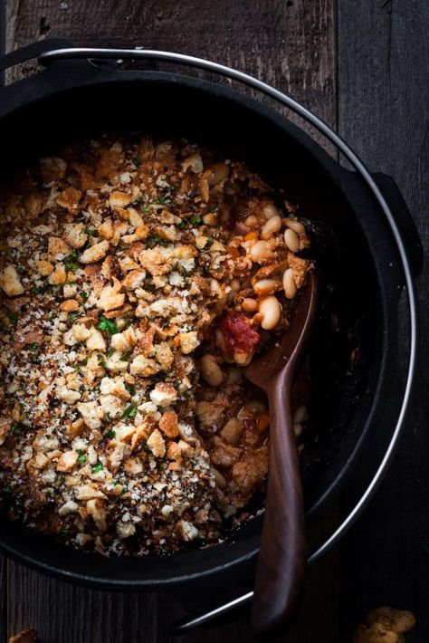 Wild Mushroom Cassoulet with Crispy Sage Bordeaux Cookie Recipe, Herbed Bread, Fresh Bread Crumbs, Cooking With White Wine, Herb Bread, Cremini Mushrooms, Edible Mushrooms, Wild Mushroom, Great Northern Beans