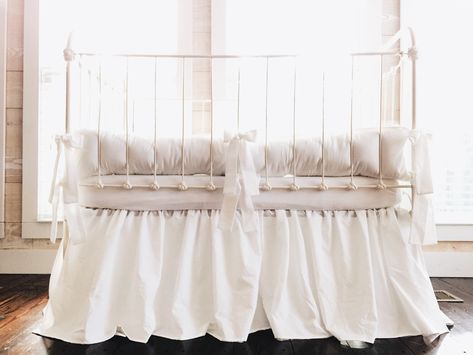 White Crib Bedding Set - Girl Baby Bedding Set - Boy Crib Bedding Set - Tailored Crib Bedding - Farmhouse Crib Bedding - Farmhouse Nursery Crib Bows, Farmhouse Crib, Luxury Crib Bedding, White Crib Bedding, Pink Crib Bedding, White Nursery Decor, Boys Crib Bedding Sets, Crib Liners