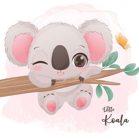 Adorable pequeña ilustración de koala | Premium Vector #Freepik #vector #bebita #dibujos-acuarela #acuarela-infantil #animales-bebe Koala Illustration, Koala Drawing, Wild Animals Pictures, Greeting Card Collection, Tropical Animals, Spring Decoration, Baby Koala, Animal Illustrations, You Are Cute