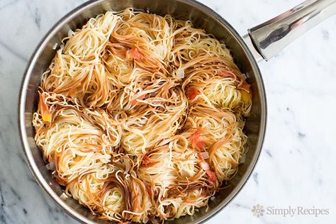 Sopa Seca de Fideo ~ Sopa seca de fideo, angel hair nest pasta, first browned in olive oil, then cooked in a broth with tomatoes and onions. ~ SimplyRecipes.com Mexican Angel, Best Roast Beef, Vermicelli Recipes, Easy Macaroni, Good Roasts, Angel Hair Pasta, Angel Hair, No Bean Chili, Simply Recipes