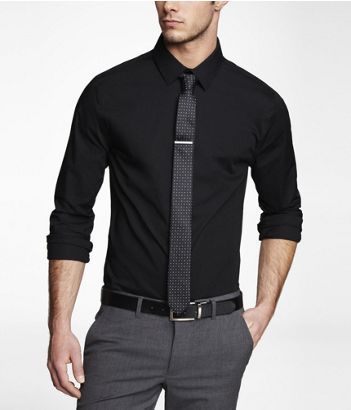 I would like a black dress shirt. Pair with grey slacks. Men Black Dress Shirt Outfits, Black Dress Shirt Grey Pants Men, Black Shirt Dress Outfit, Shirtdress Outfit, Black Shirt Outfit Men, Teacher Dress Code, All Black Dress, Black Shirt Outfits, Black Dress Shirt Men