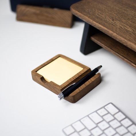 "Introducing our unique wooden sticky note holder with a built-in pencil holder. Crafted from European oak wood, it makes for a highly durable item. The organizer ensures convenience, improved workplace organization, and enhances the aesthetics of your desk. At CHOOPZWOOD, we strive to blend innovation with tradition, resulting in products like the oak notepad organizer. The practical pencil holder ensures quick access to your notes, an essential solution to elevate your desk work. Its functionality and durability make it an indispensable companion for daily tasks. Our planet matters to us! The wooden organizer has been treated with 100% eco-friendly oil wax to protect it from external factors. 🌳Created from the finest materials🌳 ➤The product is made from solid oak and eco-friendly wax o Workplace Organization, Modern Tray, Sticky Note Holder, Wooden Office, Wooden Desk Organizer, Wooden Organizer, Note Holders, Wood Pens, Desk Office