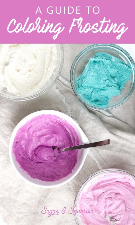 Learn how to create vibrant colors with buttercream frosting with this handy guide. Including my favorite products, a detailed video, and my favorite frosting recipes for the job | Sugar & Sparrow | #buttercream #frosting #wilton #icingcolors #coloringfrosting #color #foodcolors #americolor #buttercreamrecipes #frostingrecipes #cakedecorating #sugarandsparrow #cakebasics How To Mix Frosting Colors, Colored Buttercream Frosting Recipe, Wilton Pink Icing Color Chart, Buttercream Frosting Colors, How To Color Frosting With Food Coloring, Mixing Frosting Colors, Spring Frosting Colors, How To Dye Buttercream Frosting, Multi Colored Buttercream Frosting