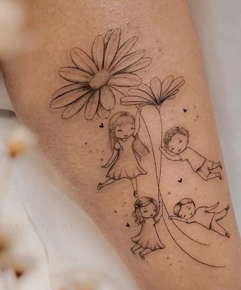 Kid Tattoos For Moms, Grandchildren Tattoos, Name Tattoos For Moms, Tiny Wrist Tattoos, Cross Tattoos For Women, Mom Tattoo Designs, Mommy Tattoos, Tattoos For Women Flowers, Mother Tattoos