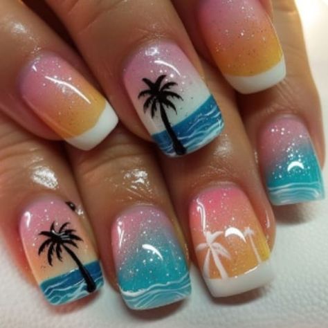 What’s up BEACHES? | #whatsupbeaches What do you think about this Palm Tree 🌴 Nail Art | Facebook Fun Summer Nail Colors, Beach Christmas Nails, Carribean Cruise Nail Ideas, Palm Tree Nails Design, Hawaii Vacation Nails, Flip Flop Nails, Rockabilly Nails, Vacation Nails Beach, Palm Tree Nail Art