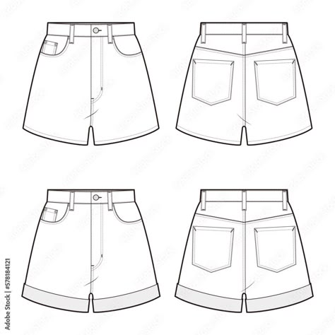 Shorts Technical Drawing, Shorts Flat Sketch, Technical Sketch Fashion, Shorts Template, Shorts Sketch, Mood Board Fashion Inspiration, Technical Sketch, Shorts Drawing, Fashion Vector