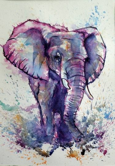 Saatchi Art Artist Kovacs Anna Brigitta; Painting, “Elephant SOLD” #art Watercolor Painting For Beginners, Elephant Artwork, Watercolor Art Diy, Watercolor Art Paintings, Watercolor Elephant, Elephant Painting, Soyut Sanat Tabloları, Watercolor Paintings Easy, 수채화 그림