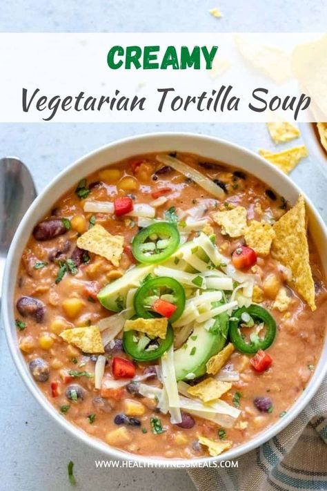 Vegetarian Tortilla Soup, Authentic Mexican Recipes, Vegetarian Crockpot Recipes, Vegetarian Soup Recipes, Slow Cooker Vegetarian, Vegetarian Crockpot, Tasty Vegetarian Recipes, Vegetarian Dinners, Vegetarian Soup