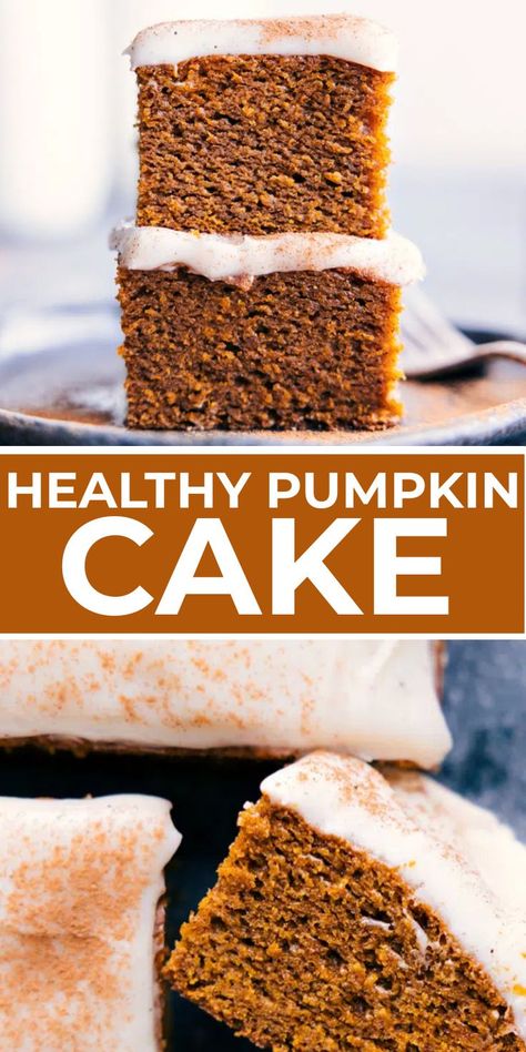 This Healthy Pumpkin Cake delivers an explosion of flavor, offers the perfect moist texture, and it couldn’t be easier to make — we throw everything into a blender and give it a whirl! Pour the batter into a pan, bake, and be prepared to enjoy this tasty seasonal treat. This cake (without the frosting) is naturally gluten-free, dairy-free, and refined-sugar-free. #dessert #best #quick #easy #simple #thanksgiving #fall #halloween #pumpkinspice #healthy #pumpkin #cake Dairy Free Pumpkin Cake, Healthy Pumpkin Cake, Cake Receipe, Dairy Free Pumpkin, Easy Frosting, Pumpkin Cake Recipes, Homemade Pumpkin Puree, Pumpkin Pie Filling, Gluten Free Sugar Free