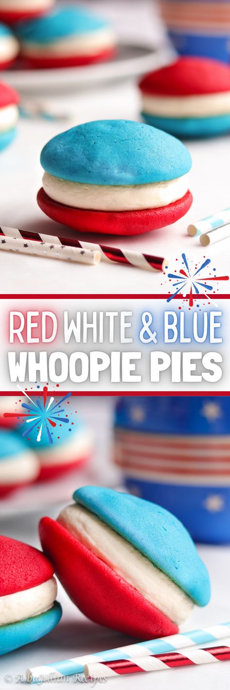 White Whoopie Pies, Red White And Blue Cinnamon Rolls, 4th Of July Whoopie Pies, Fourth Of July Whoopie Pies, Blueberry Whoopie Pies, Whoops Pies, Easy Red White And Blue Desserts, Red White And Blue Deserts, Red White And Blue Whoopie Pies