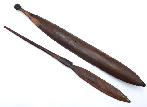 A Native Australian "woomera" (spear Thrower) & Dance Spear: Late 19th Century. | 948020 | www.wjmantiques.com Spear Thrower, Native Australians, Old Wood, Nativity, 19th Century, Wood