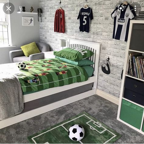 Football Bedroom Ideas, Ideas For Boys Bedrooms, Boys Football Bedroom, Brick Wallpaper Bedroom, Football Room, Football Bedroom, I Love Wallpaper, Football Rooms, Bedroom Closet Doors