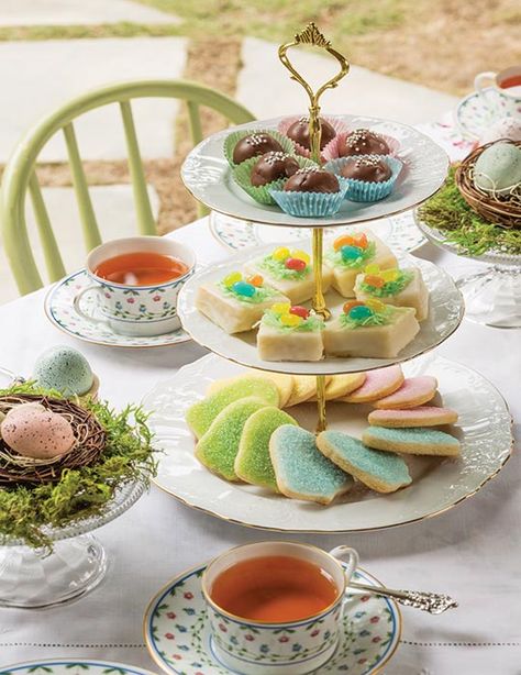 This trio of sweets—Easter Bell Cookies, Bird’s Nest Petit Fours, and Chocolate–Marshmallow Crème Candies—will be a welcome offering to guests at your Easter celebration. We recommend pairing them with some of Simpson & Vail’s "Rooibos French Vanilla Herbal Tea." Find the recipes at https://bit.ly/31lMdtI Bell Cookies, Marshmallow Crème, Easter Party Food, Chocolate Scones, Victoria Magazine, Chocolate Marshmallow, Tea Party Food, Marshmallow Creme, Chocolate Marshmallows