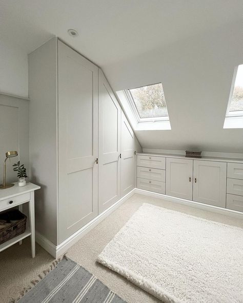 Sloped Wardrobe, Loft Conversion Wardrobes, Loft Bedroom Decor, Dormer Bedroom, Corner Cupboards, Loft Conversion Bedroom, Built In Wardrobes, Attic Bedroom Storage, Drawer Cabinets