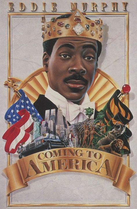 Coming To America (1988) Coming To America Movie, America Themed Party, Eddie Murphy Movies, Sweet 16 For Boys, America Theme, America Party, 1980s Art, Coming To America, Samuel L Jackson