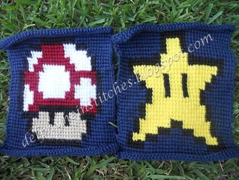 8 Bit Crochet, Mario Blanket, Crochet Mario, Mario Crochet, Super Mario Games, Crochet Granny Square Afghan, Crochet Charts, Granny Square Afghan, Kids Crochet