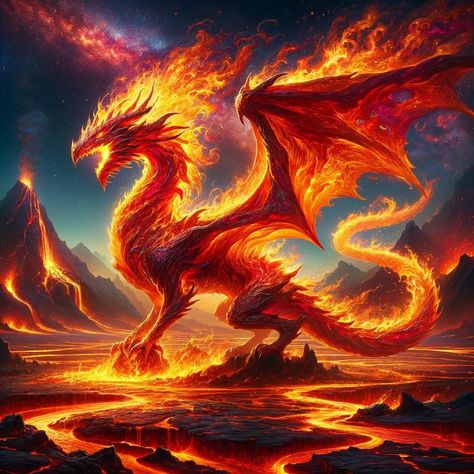 Flame Dragon, Lava Dragon, Fire Dragon Art, Orange Dragon, Dragon Made Of Fire, Fire Dragon Art Fantasy, Electric Dragon Art, Flaming Dragon, Cool Dragon Pictures